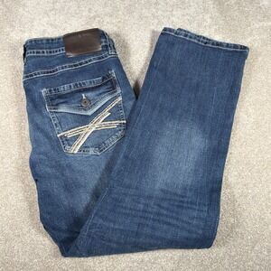 TK Axel Slim Boot Blue Jeans Mens 34 X 32 (FITS 34‎ X 31) Denim Embroidered
